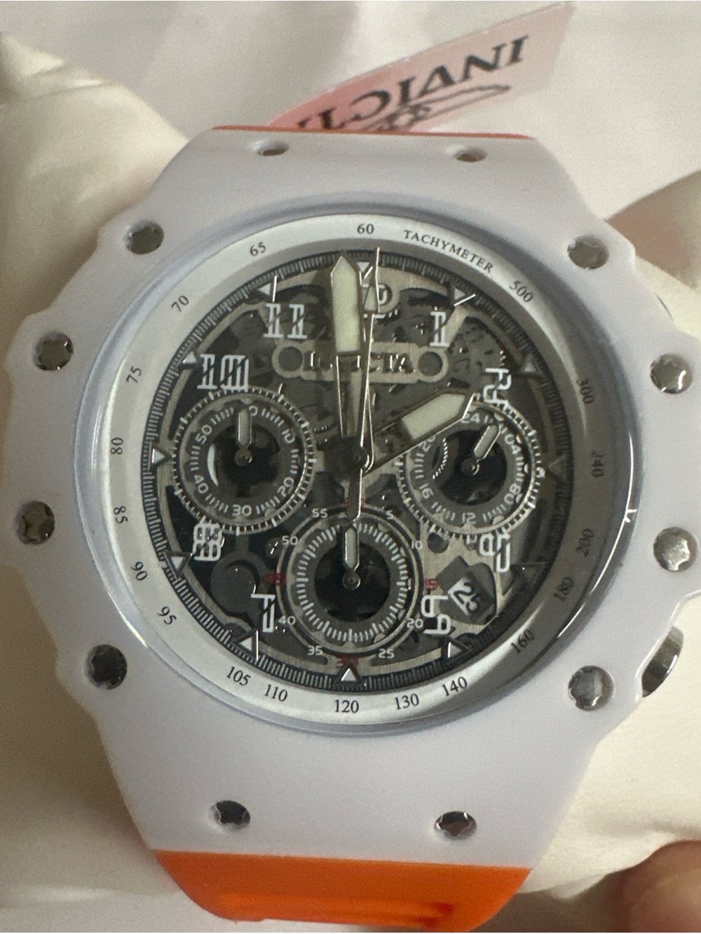 (276) Invicta  White and Orange Sport Watch